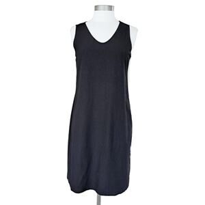 EILEEN FISHER Black System Stretch Crepe V-neck Sleeveless Dress Size Small